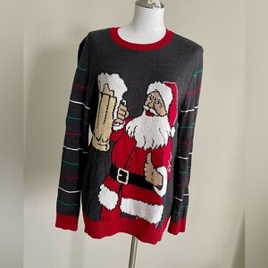 (L) Ugly Christmas Sweater Santa with Beer Crewneck
